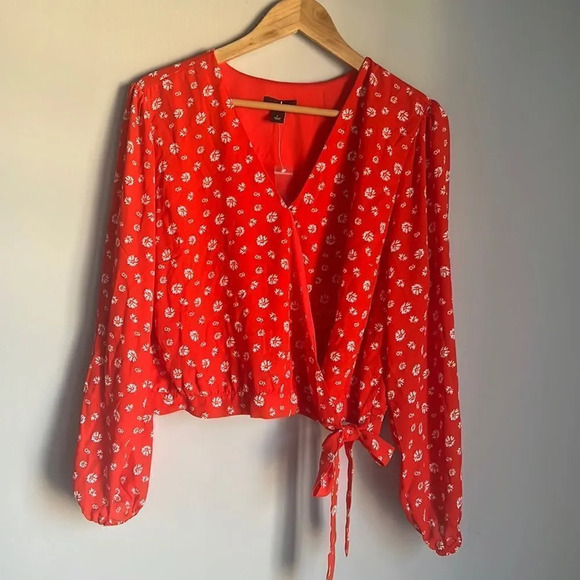 NWOT J Jason Wu Floral Print Long Sleeve Wrap Blouse Wrap Top - Picture 2 of 9